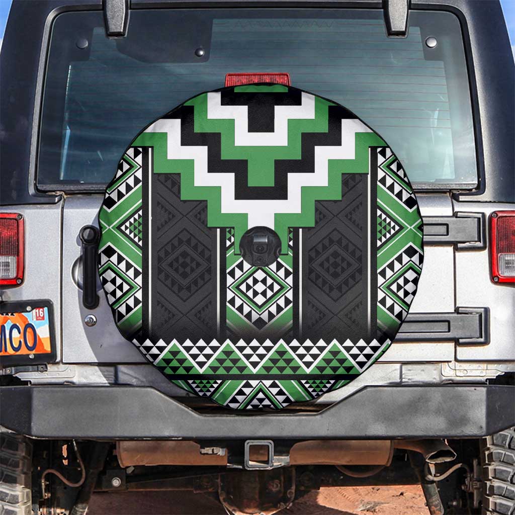 Green Taniko Pattern Aotearoa Spare Tire Cover Niho Taniwha Mix Poutama