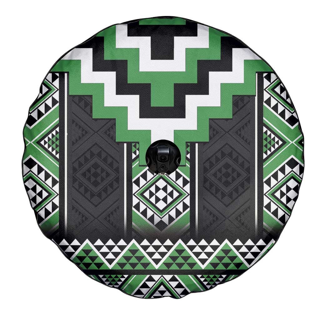 Green Taniko Pattern Aotearoa Spare Tire Cover Niho Taniwha Mix Poutama