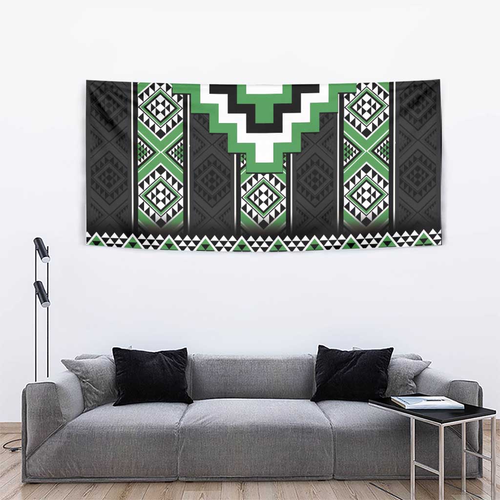 Green Taniko Pattern Aotearoa Tapestry Niho Taniwha Mix Poutama