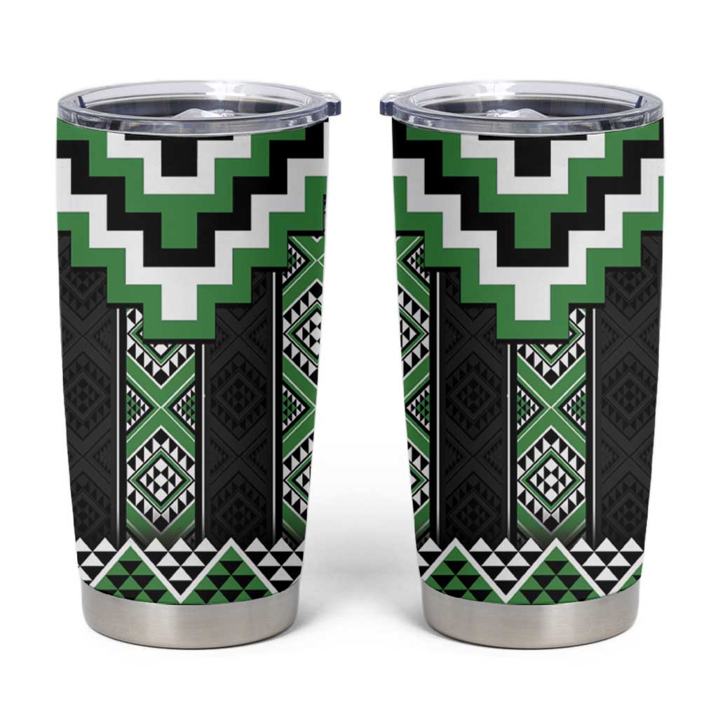 Green Taniko Pattern Aotearoa Tumbler Cup Niho Taniwha Mix Poutama LT14