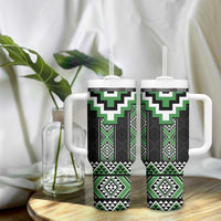 Green Taniko Pattern Aotearoa Tumbler With Handle Niho Taniwha Mix Poutama LT14