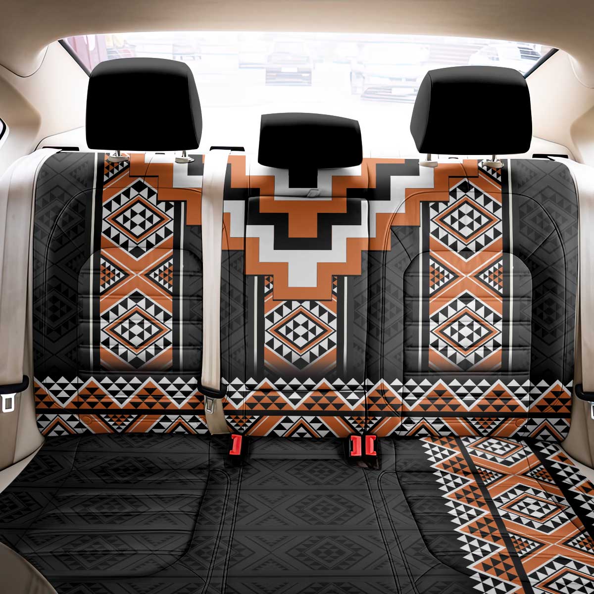 Orange Taniko Pattern Aotearoa Back Car Seat Cover Niho Taniwha Mix Poutama
