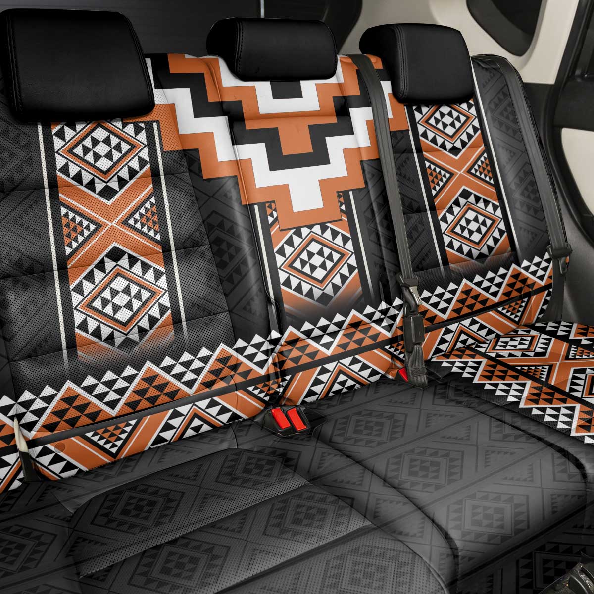 Orange Taniko Pattern Aotearoa Back Car Seat Cover Niho Taniwha Mix Poutama
