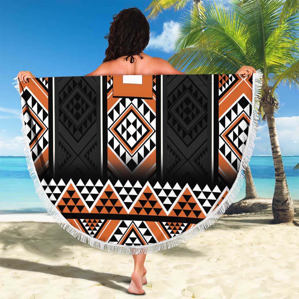 Orange Taniko Pattern Aotearoa Beach Blanket Niho Taniwha Mix Poutama