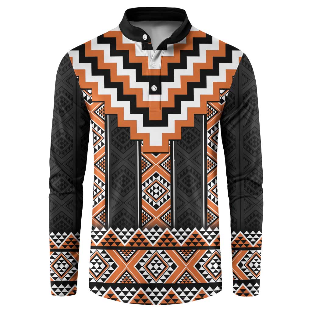 Orange Taniko Pattern Aotearoa Button Sweatshirt Niho Taniwha Mix Poutama LT14