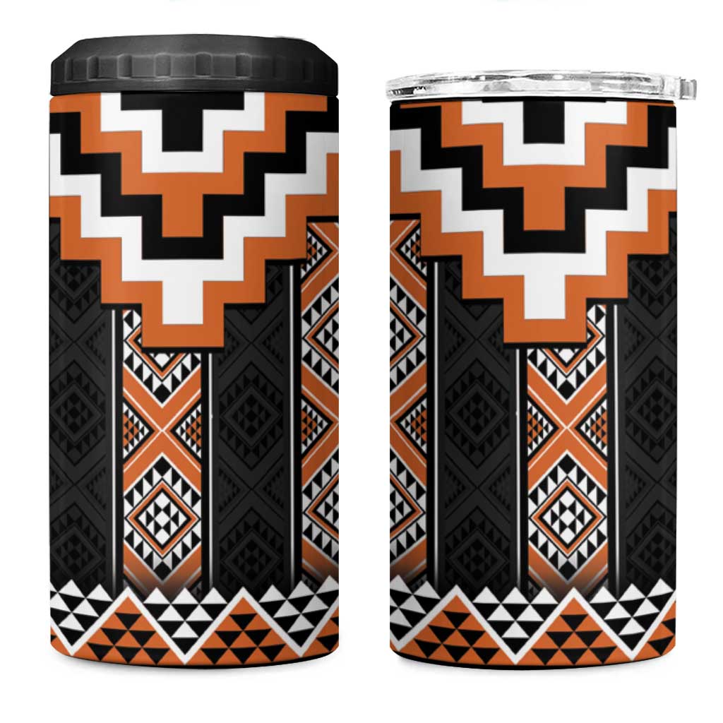 Orange Taniko Pattern Aotearoa 4 in 1 Can Cooler Tumbler Niho Taniwha Mix Poutama LT14