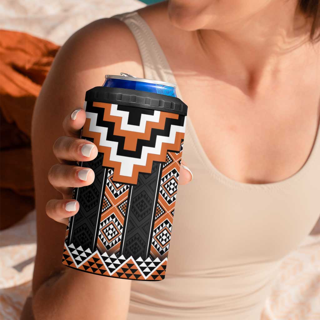Orange Taniko Pattern Aotearoa 4 in 1 Can Cooler Tumbler Niho Taniwha Mix Poutama LT14