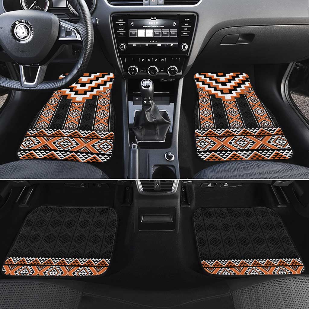 Orange Taniko Pattern Aotearoa Car Mats Niho Taniwha Mix Poutama