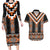 Orange Taniko Pattern Aotearoa Couples Matching Long Sleeve Bodycon Dress and Hawaiian Shirt Niho Taniwha Mix Poutama LT14