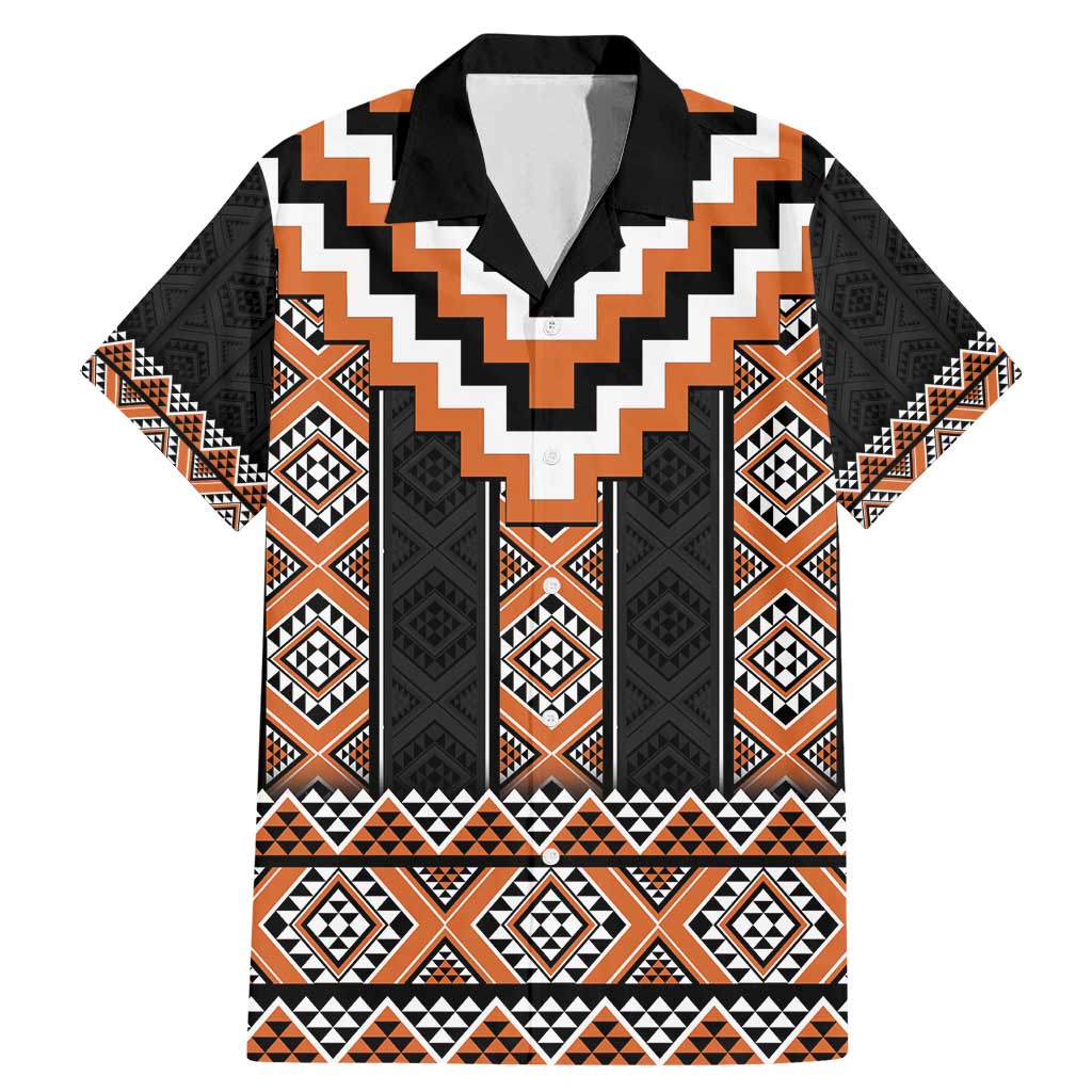 Orange Taniko Pattern Aotearoa Family Matching Mermaid Dress and Hawaiian Shirt Niho Taniwha Mix Poutama LT14