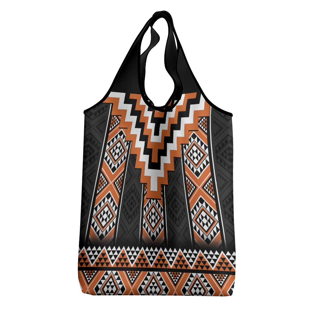 Orange Taniko Pattern Aotearoa Grocery Bag Niho Taniwha Mix Poutama