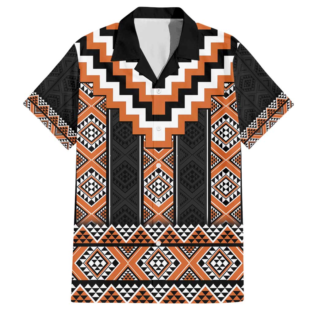 Orange Taniko Pattern Aotearoa Hawaiian Shirt Niho Taniwha Mix Poutama LT14