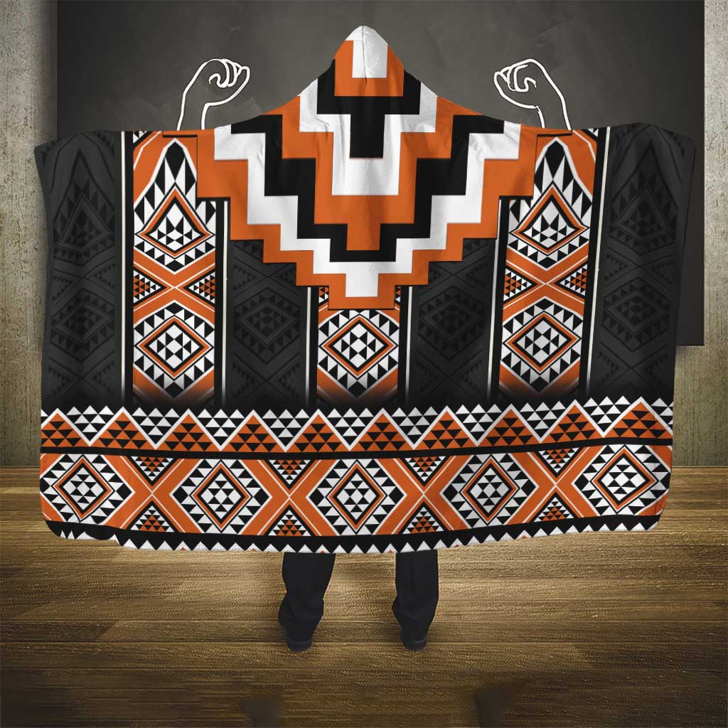 Orange Taniko Pattern Aotearoa Hooded Blanket Niho Taniwha Mix Poutama