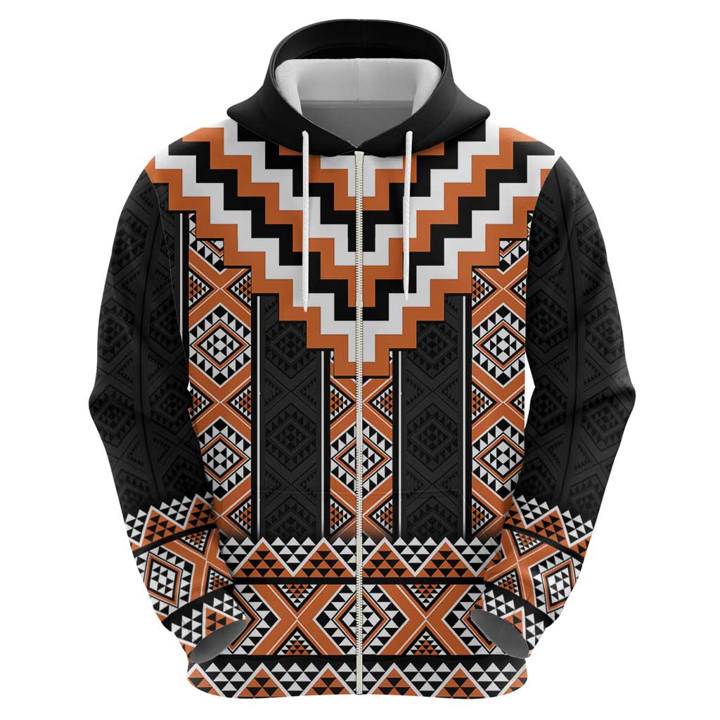 Orange Taniko Pattern Aotearoa Hoodie Niho Taniwha Mix Poutama LT14