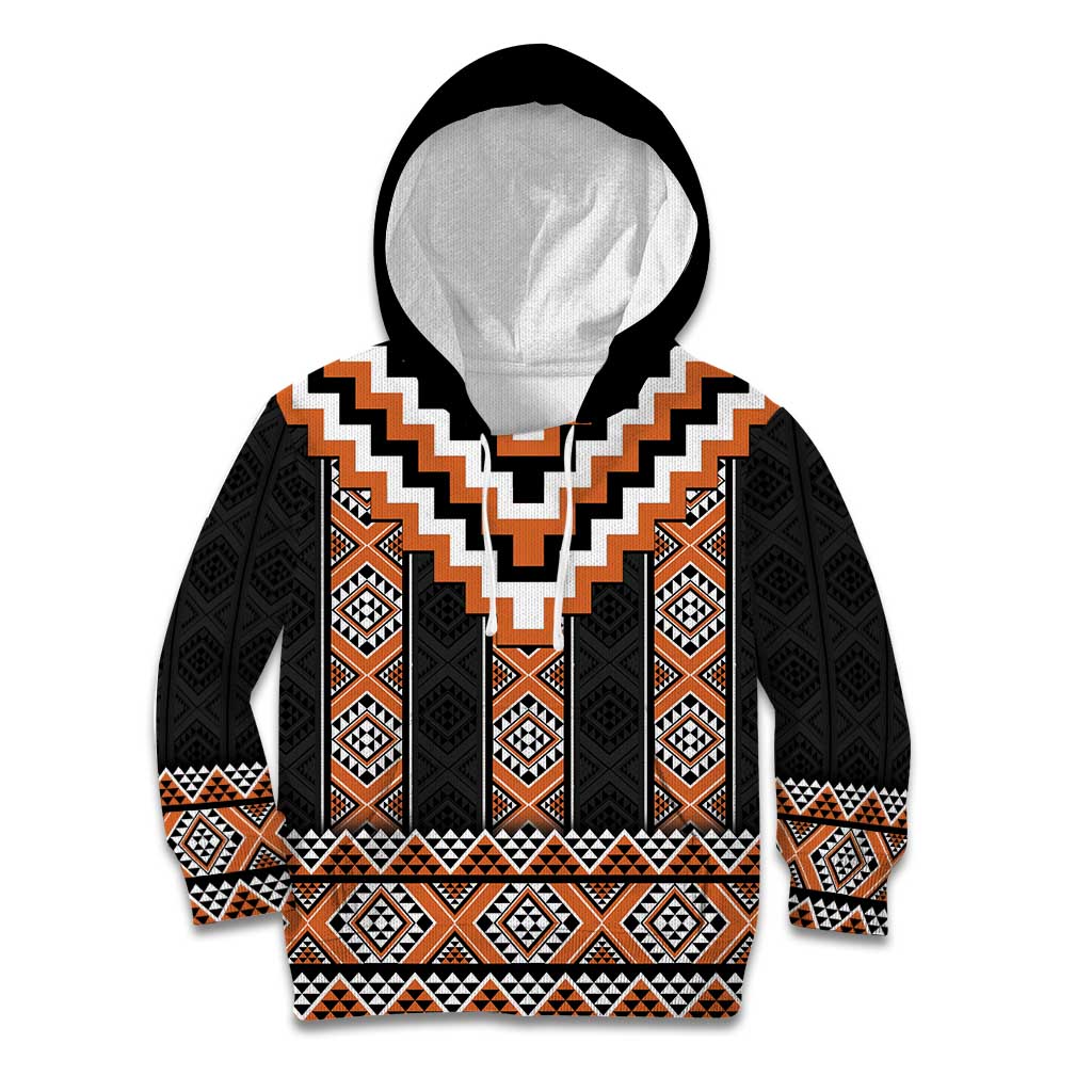 Orange Taniko Pattern Aotearoa Kid Hoodie Niho Taniwha Mix Poutama LT14