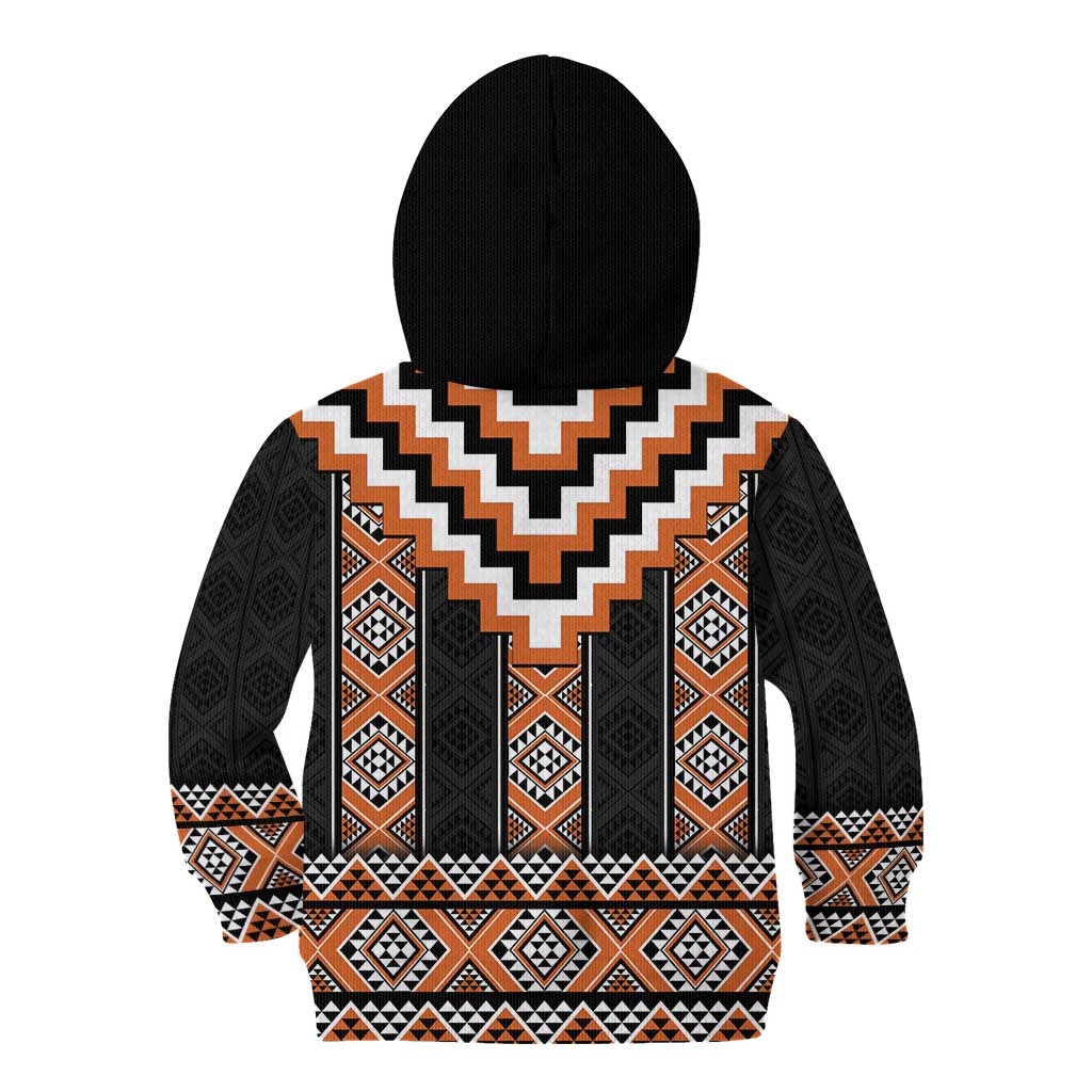 Orange Taniko Pattern Aotearoa Kid Hoodie Niho Taniwha Mix Poutama LT14
