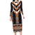 Orange Taniko Pattern Aotearoa Long Sleeve Bodycon Dress Niho Taniwha Mix Poutama LT14