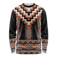 Orange Taniko Pattern Aotearoa Long Sleeve Shirt Niho Taniwha Mix Poutama LT14