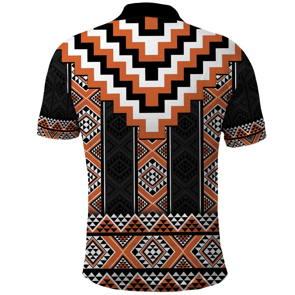 Orange Taniko Pattern Aotearoa Polo Shirt Niho Taniwha Mix Poutama LT14