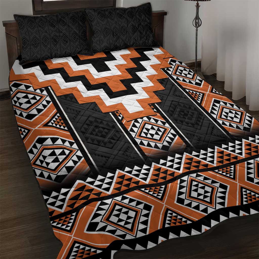 Orange Taniko Pattern Aotearoa Quilt Bed Set Niho Taniwha Mix Poutama