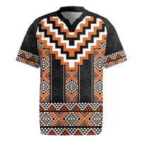 Orange Taniko Pattern Aotearoa Rugby Jersey Niho Taniwha Mix Poutama LT14