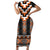 Orange Taniko Pattern Aotearoa Short Sleeve Bodycon Dress Niho Taniwha Mix Poutama LT14