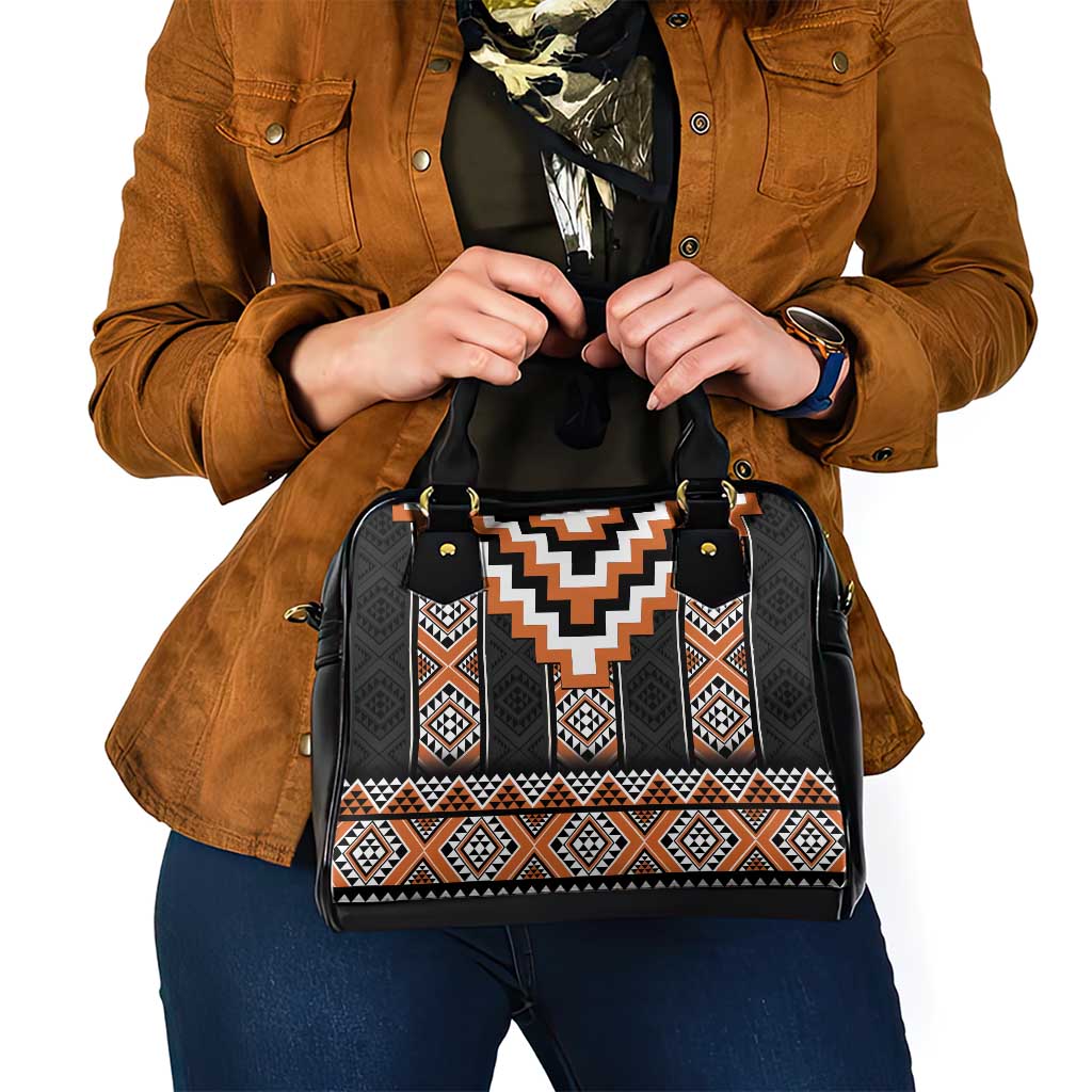 Orange Taniko Pattern Aotearoa Shoulder Handbag Niho Taniwha Mix Poutama