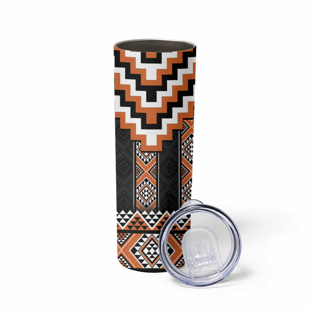 Orange Taniko Pattern Aotearoa Skinny Tumbler Niho Taniwha Mix Poutama LT14 - Polynesian Pride