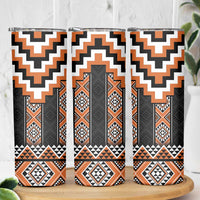 Orange Taniko Pattern Aotearoa Skinny Tumbler Niho Taniwha Mix Poutama LT14 - Polynesian Pride