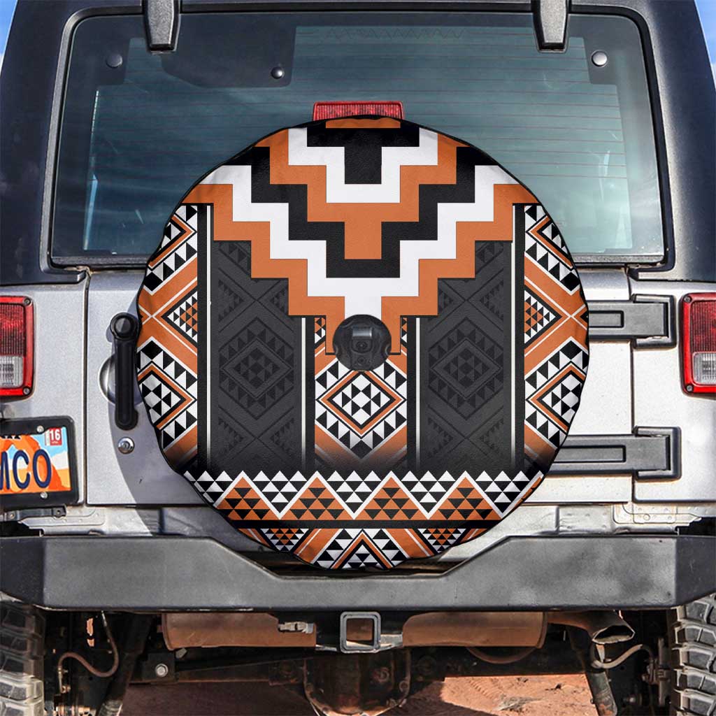 Orange Taniko Pattern Aotearoa Spare Tire Cover Niho Taniwha Mix Poutama