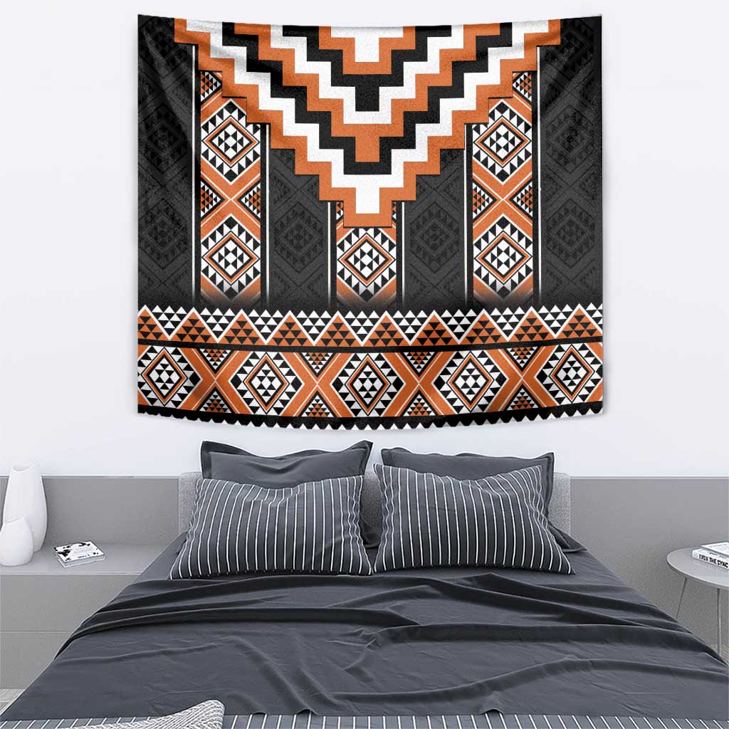 Orange Taniko Pattern Aotearoa Tapestry Niho Taniwha Mix Poutama
