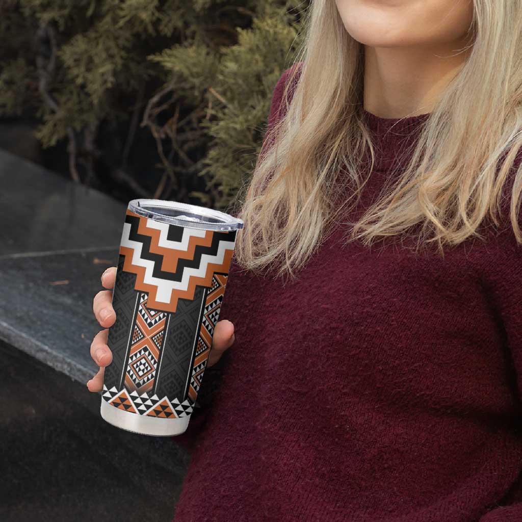 Orange Taniko Pattern Aotearoa Tumbler Cup Niho Taniwha Mix Poutama LT14
