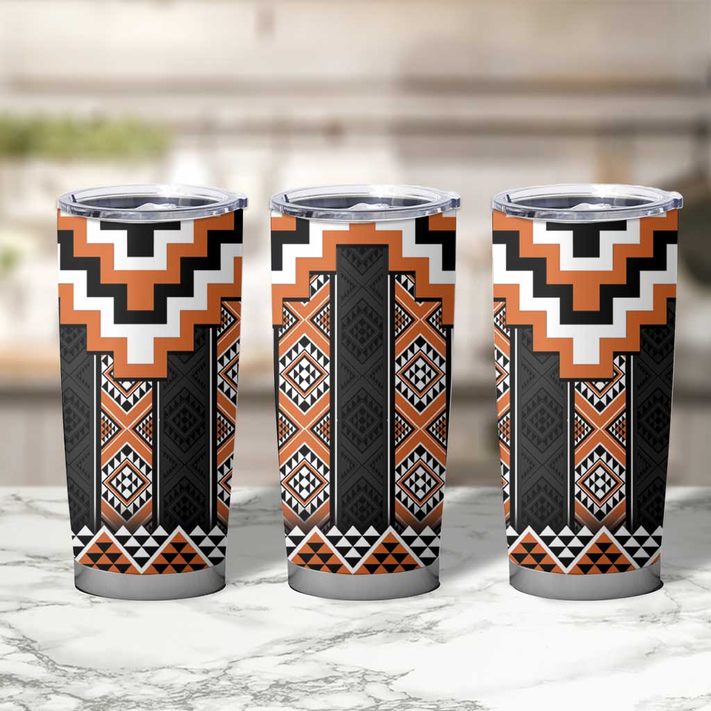 Orange Taniko Pattern Aotearoa Tumbler Cup Niho Taniwha Mix Poutama LT14