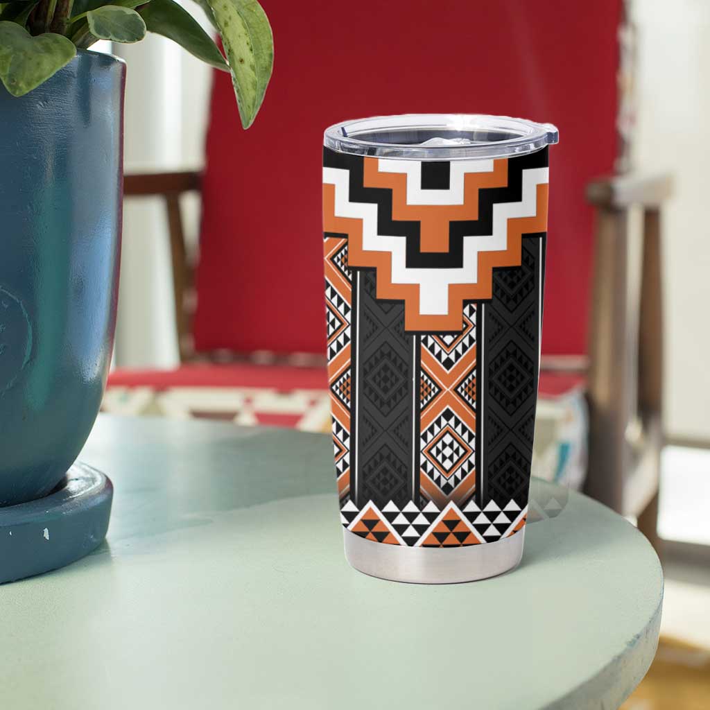 Orange Taniko Pattern Aotearoa Tumbler Cup Niho Taniwha Mix Poutama LT14