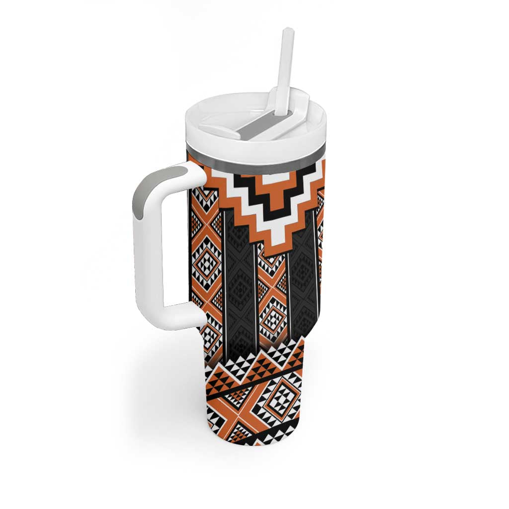 Orange Taniko Pattern Aotearoa Tumbler With Handle Niho Taniwha Mix Poutama LT14