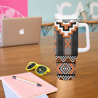 Orange Taniko Pattern Aotearoa Tumbler With Handle Niho Taniwha Mix Poutama LT14
