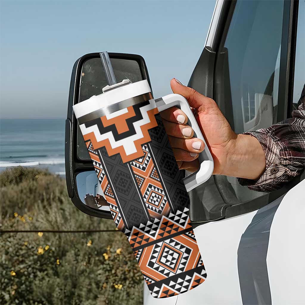 Orange Taniko Pattern Aotearoa Tumbler With Handle Niho Taniwha Mix Poutama LT14