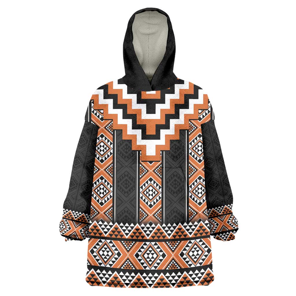 Orange Taniko Pattern Aotearoa Wearable Blanket Hoodie Niho Taniwha Mix Poutama LT14