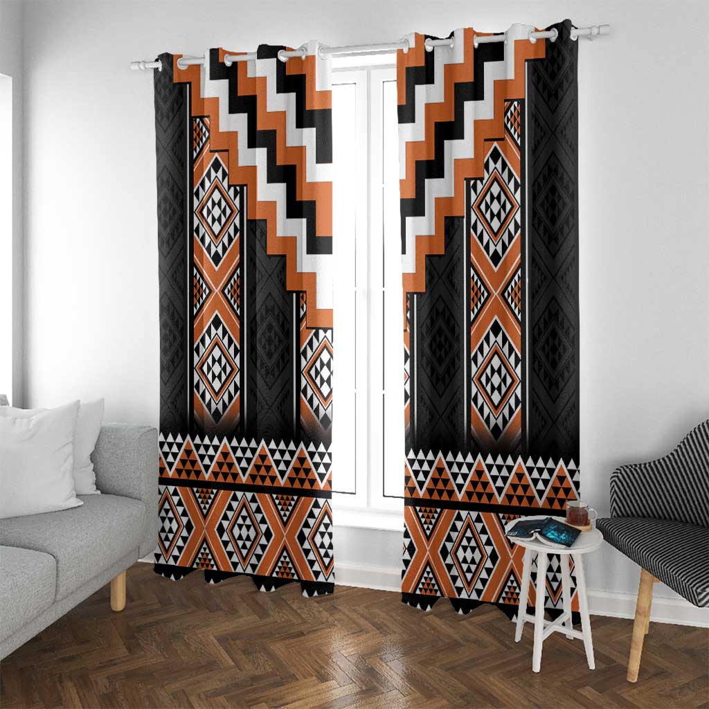 Orange Taniko Pattern Aotearoa Window Curtain Niho Taniwha Mix Poutama
