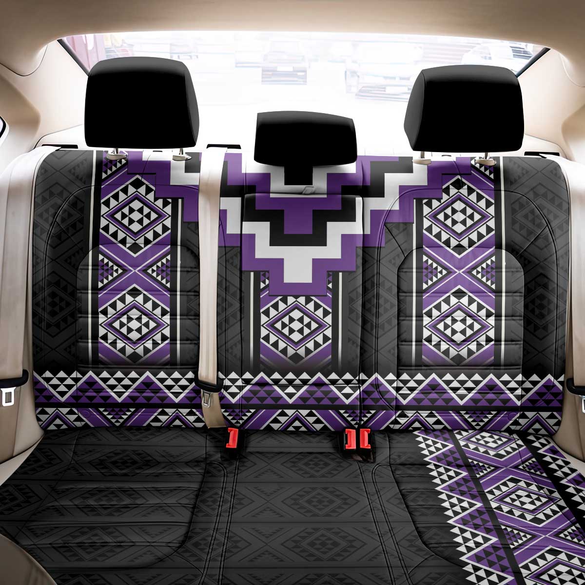 Purple Taniko Pattern Aotearoa Back Car Seat Cover Niho Taniwha Mix Poutama