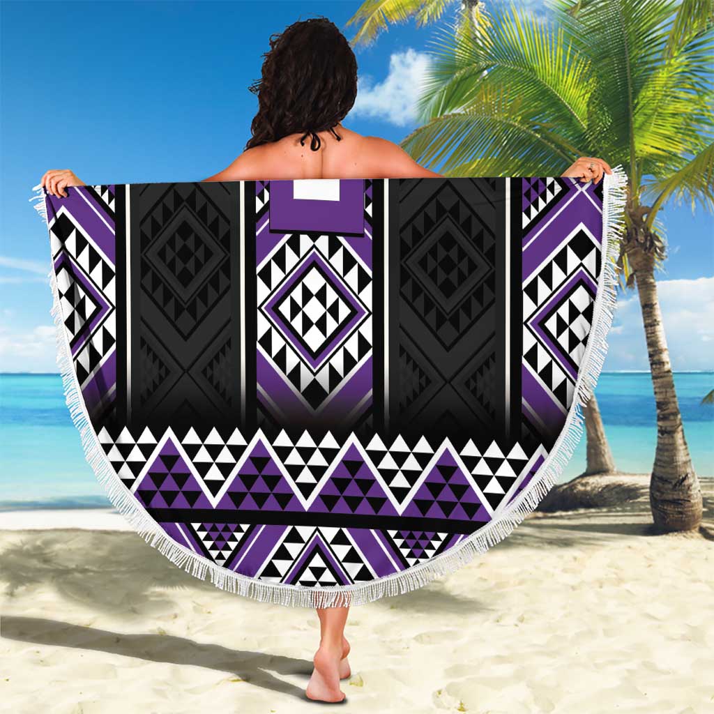 Purple Taniko Pattern Aotearoa Beach Blanket Niho Taniwha Mix Poutama