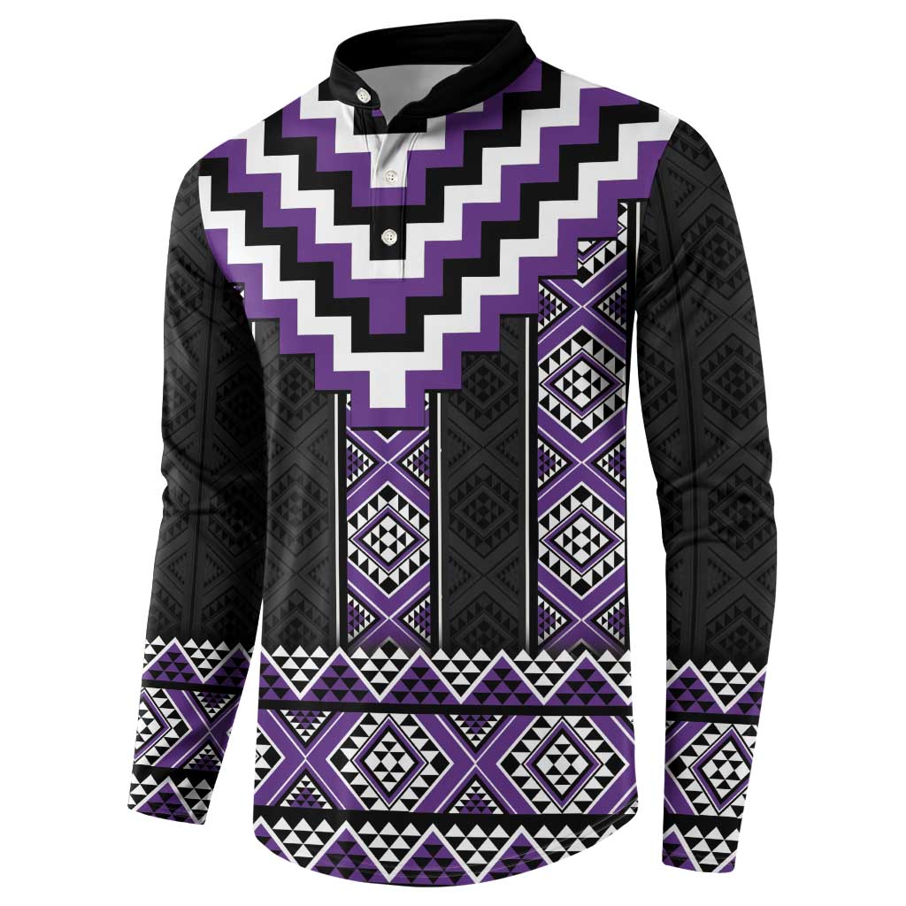 Purple Taniko Pattern Aotearoa Button Sweatshirt Niho Taniwha Mix Poutama LT14