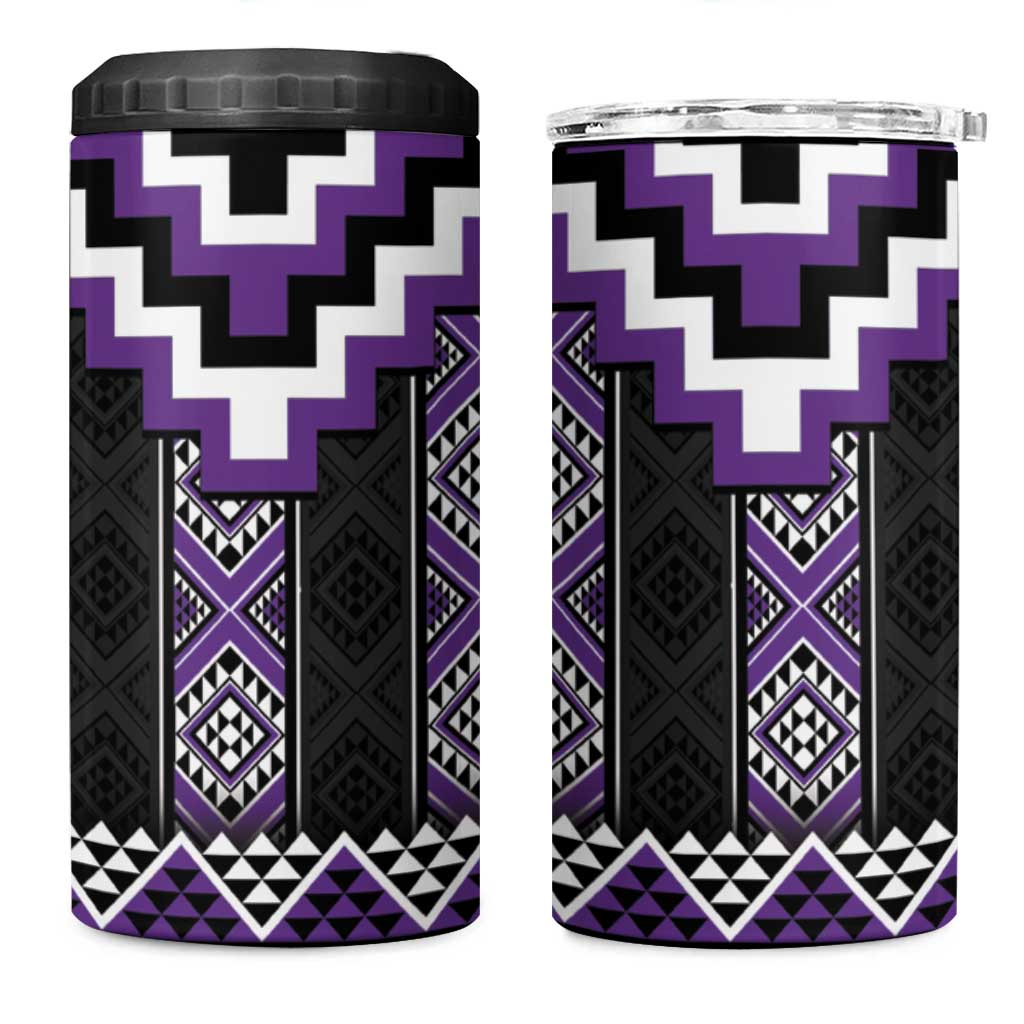 Purple Taniko Pattern Aotearoa 4 in 1 Can Cooler Tumbler Niho Taniwha Mix Poutama LT14