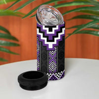 Purple Taniko Pattern Aotearoa 4 in 1 Can Cooler Tumbler Niho Taniwha Mix Poutama LT14