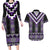 Purple Taniko Pattern Aotearoa Couples Matching Long Sleeve Bodycon Dress and Hawaiian Shirt Niho Taniwha Mix Poutama LT14