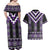 Purple Taniko Pattern Aotearoa Couples Matching Off Shoulder Maxi Dress and Hawaiian Shirt Niho Taniwha Mix Poutama LT14