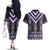 Purple Taniko Pattern Aotearoa Couples Matching Off The Shoulder Long Sleeve Dress and Hawaiian Shirt Niho Taniwha Mix Poutama LT14