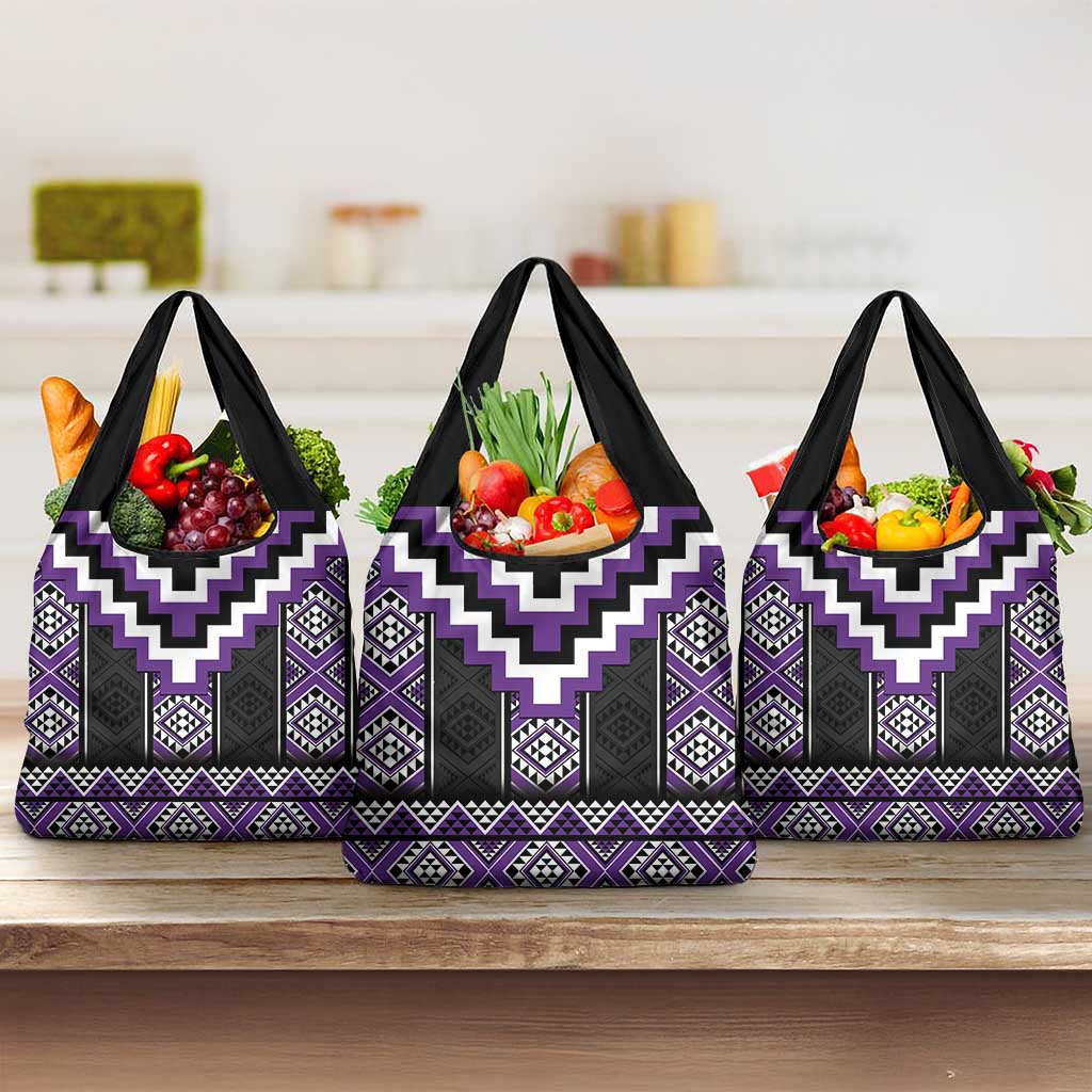 Purple Taniko Pattern Aotearoa Grocery Bag Niho Taniwha Mix Poutama