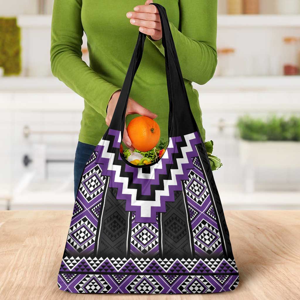 Purple Taniko Pattern Aotearoa Grocery Bag Niho Taniwha Mix Poutama