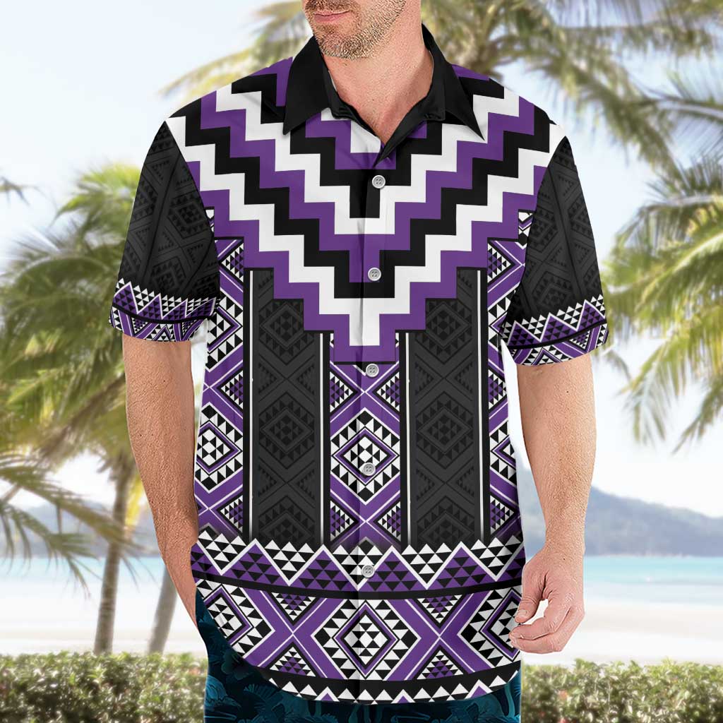 Purple Taniko Pattern Aotearoa Hawaiian Shirt Niho Taniwha Mix Poutama LT14